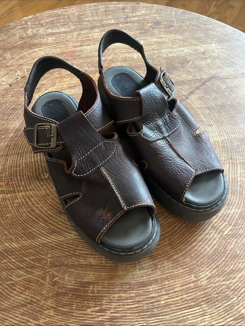 Relativity Vintage Men's Dark Brown Leather Buckle Slingback Sandals Size 11